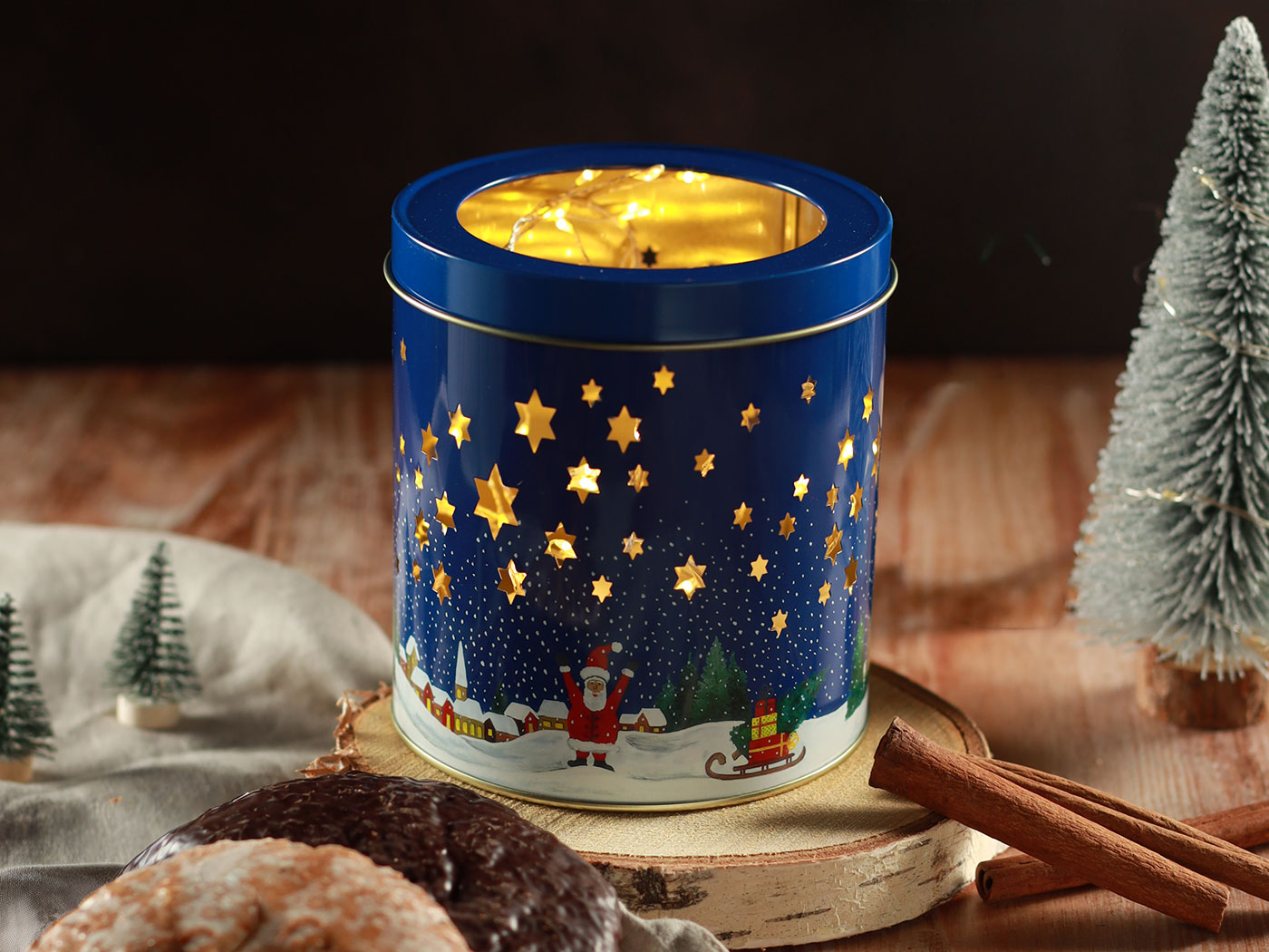 Lebkuchendose Windlicht blau