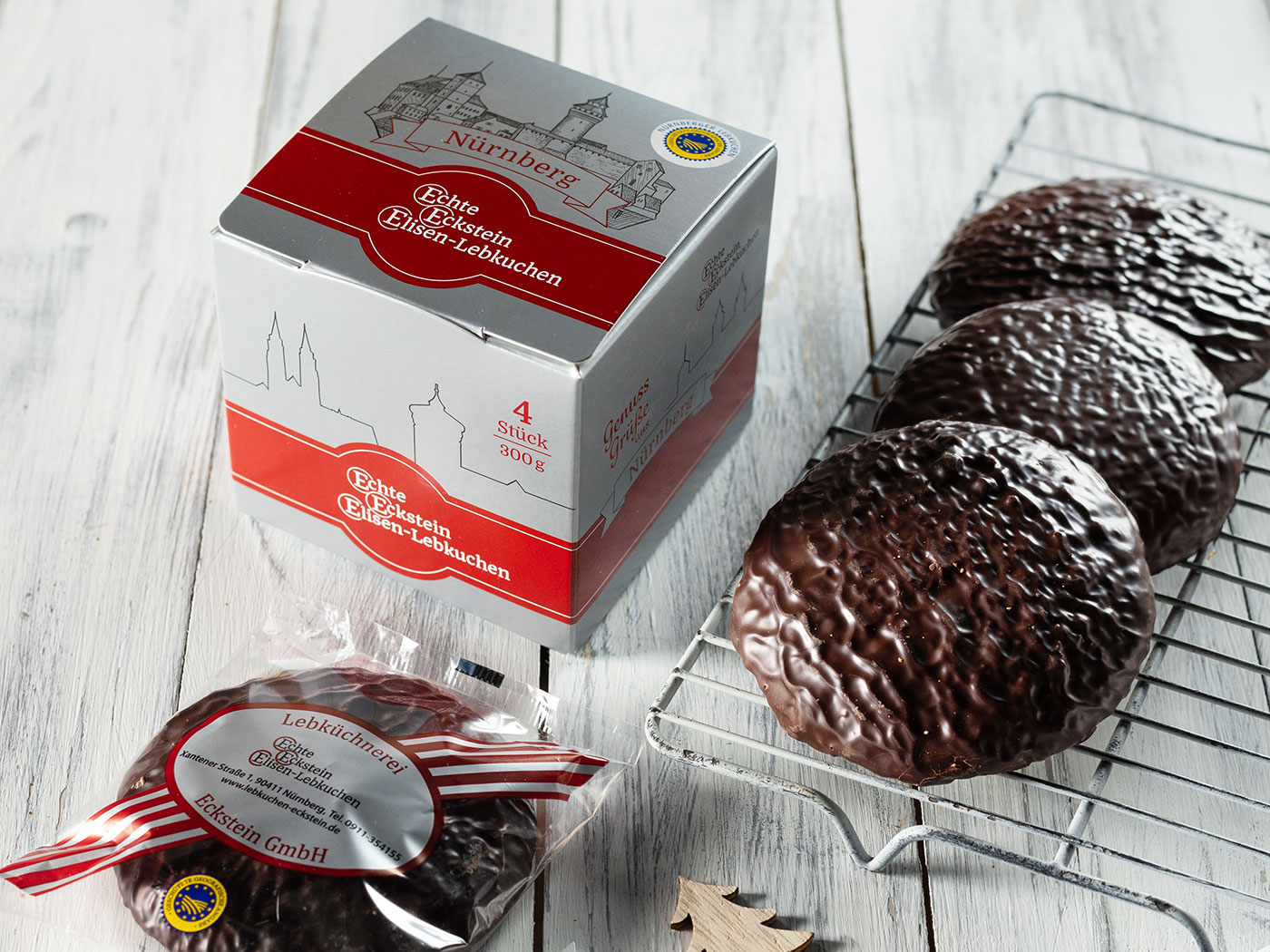 Präsentkarton 4 Stück Echte Eckstein Elisenlebkuchen Schoko 