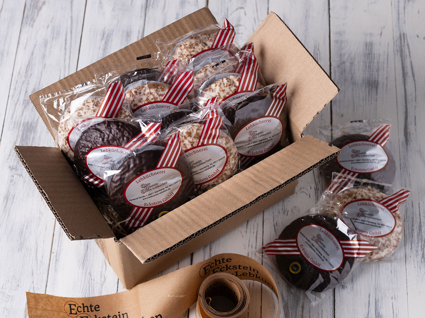 Versandkarton Echte Eckstein Elisen-Lebkuchen schokoliert Versandkarton Echte Eckstein Elisen-Lebkuchen schokoliert